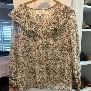 Chico's Tan Ruffled Bib Collar Blouse